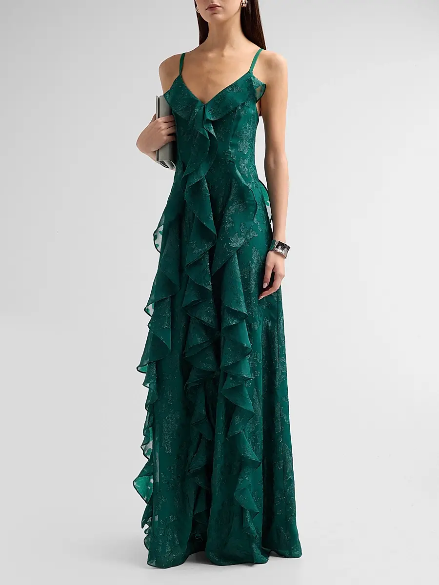 Ramy Brook Women's Penelope Flocked Ruffled Gown | Thumbnail 4 Ramy Brook Women's Penelope Flocked Ruffled Gown | Thumbnail 4