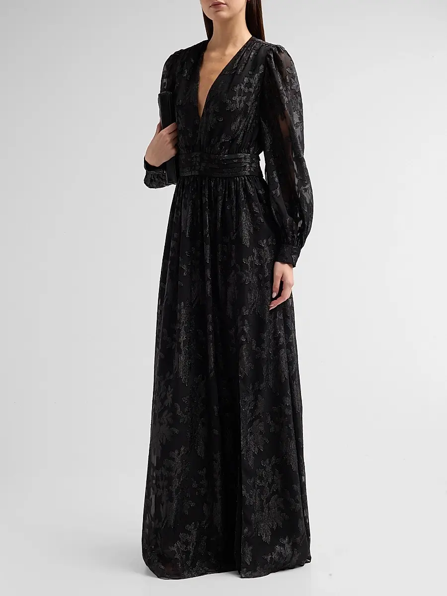 Ramy Brook Women's Rebecca Flocked Metallic Gown | Thumbnail 4 Ramy Brook Women's Rebecca Flocked Metallic Gown | Thumbnail 4