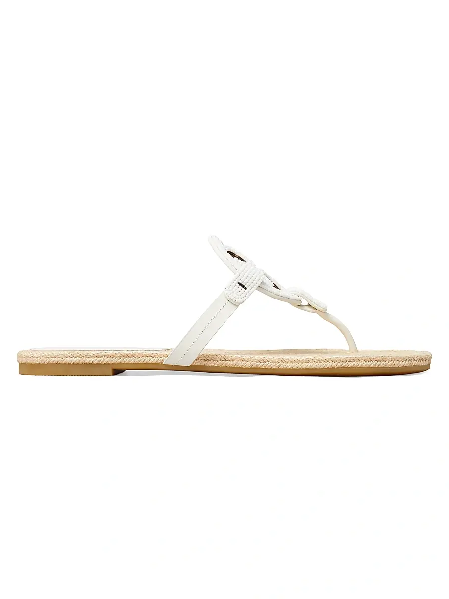 Tory Burch Women's Miller Beaded Leather Espadrille Sandals - Cream | Image 1 Tory Burch Women's Miller Beaded Leather Espadrille Sandals - Cream | Image 1