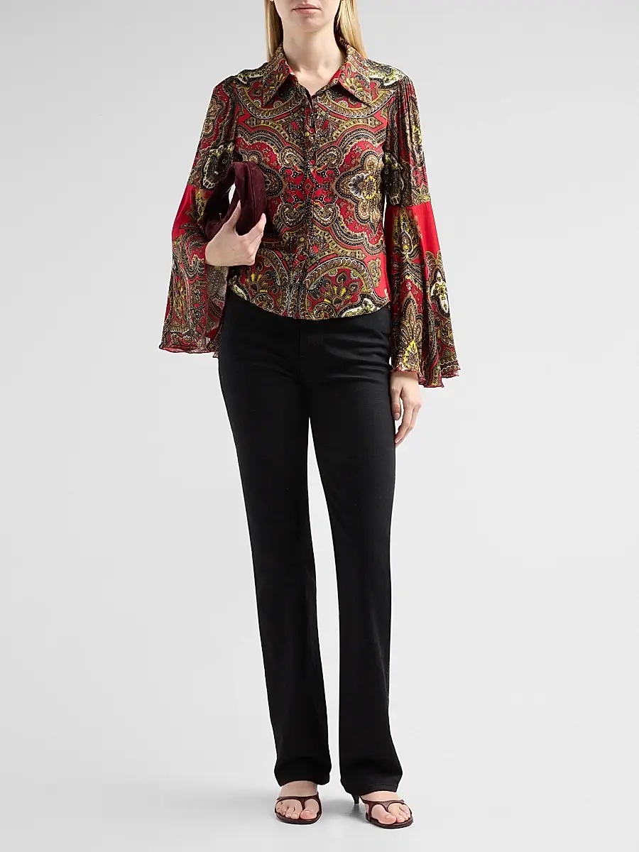Alice + Olivia Women's Willa Printed Bell-Sleeve Top | Thumbnail 2 Alice + Olivia Women's Willa Printed Bell-Sleeve Top | Thumbnail 2