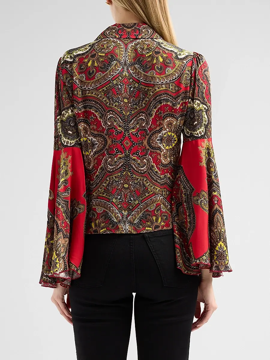 Alice + Olivia Women's Willa Printed Bell-Sleeve Top | Thumbnail 3 Alice + Olivia Women's Willa Printed Bell-Sleeve Top | Thumbnail 3