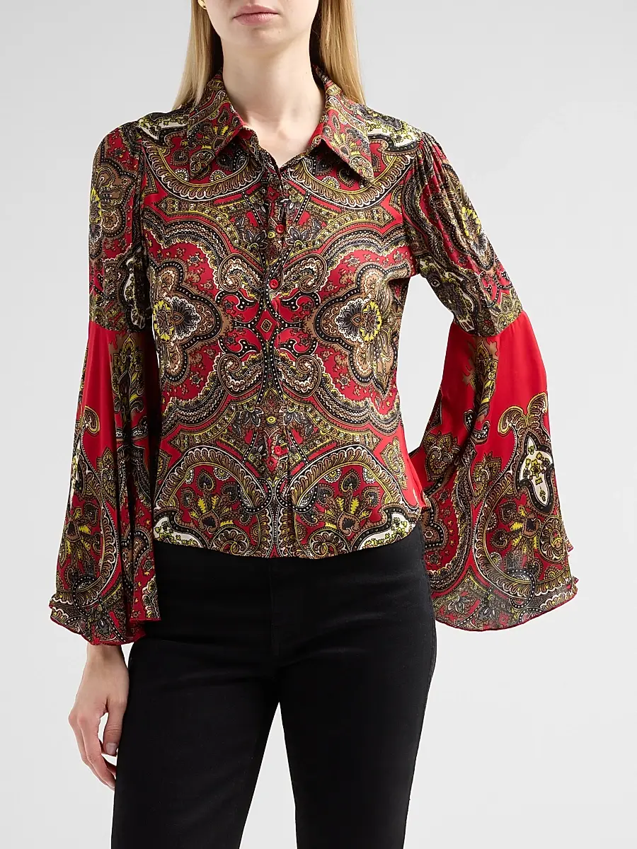 Alice + Olivia Women's Willa Printed Bell-Sleeve Top | Thumbnail 4 Alice + Olivia Women's Willa Printed Bell-Sleeve Top | Thumbnail 4