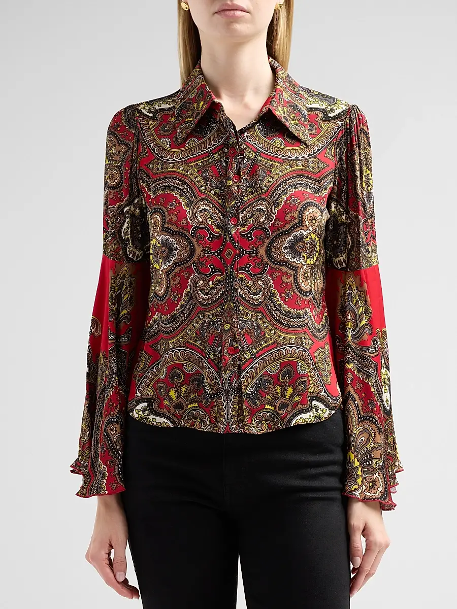 Alice + Olivia Women's Willa Printed Bell-Sleeve Top | Thumbnail 5 Alice + Olivia Women's Willa Printed Bell-Sleeve Top | Thumbnail 5