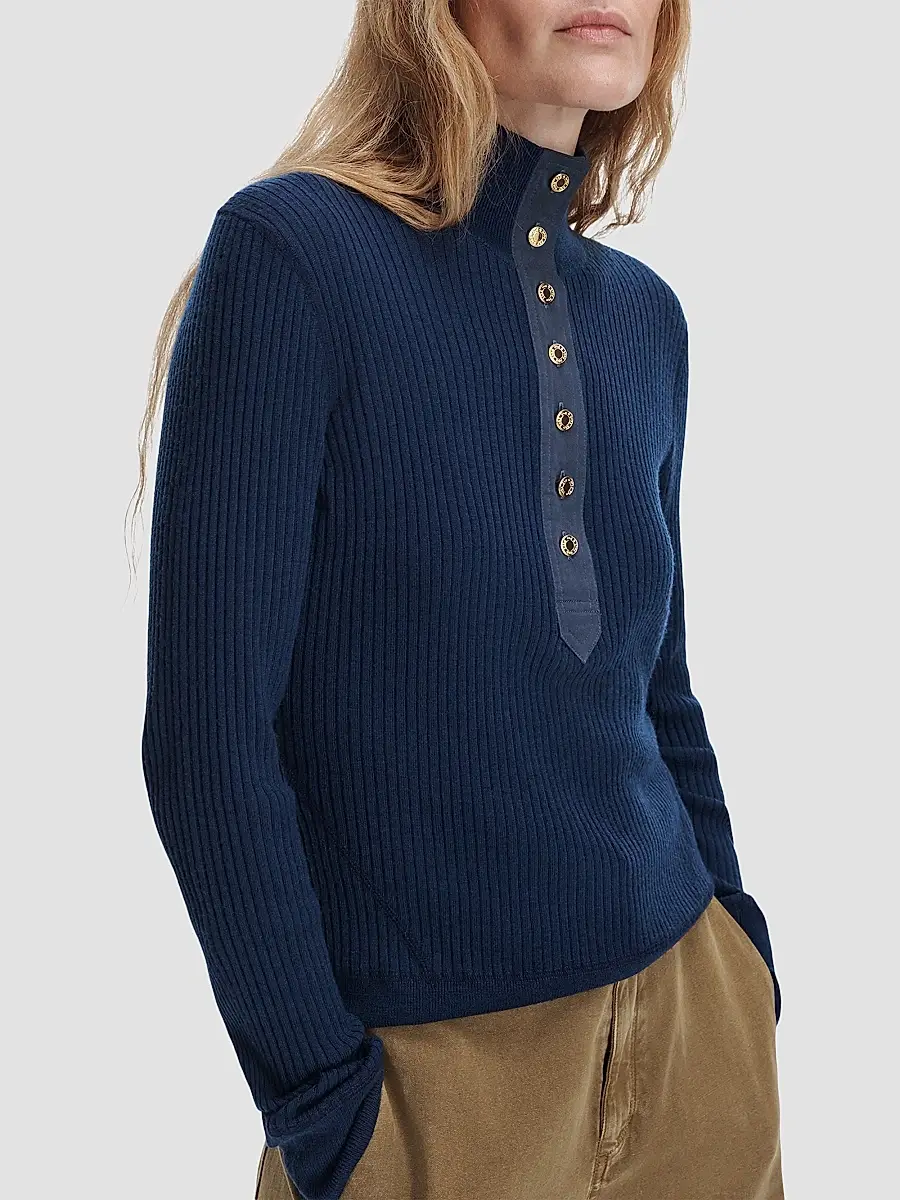 rag & bone Women's Lucy Rib-Knit Wool Henley | Thumbnail 4 rag & bone Women's Lucy Rib-Knit Wool Henley | Thumbnail 4