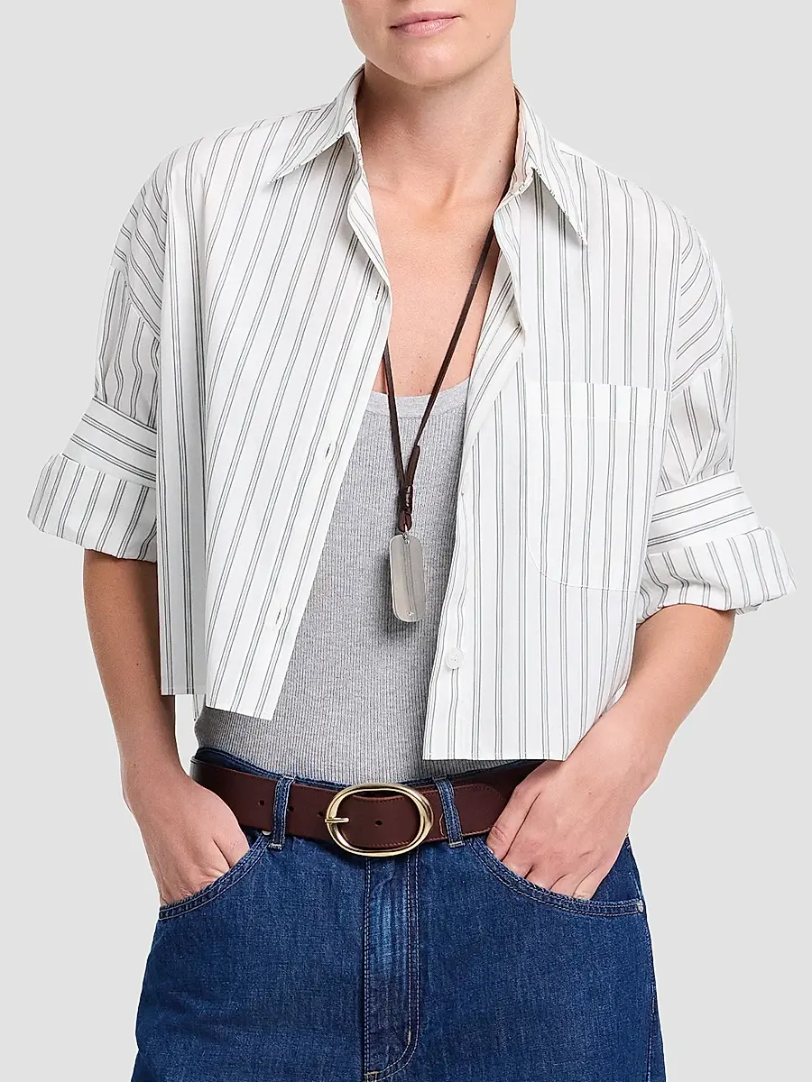 TWP Women's Next Ex Striped Cotton Crop Shirt | Thumbnail 4 TWP Women's Next Ex Striped Cotton Crop Shirt | Thumbnail 4