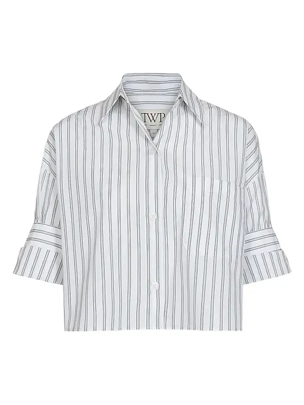 TWP Women's Next Ex Striped Cotton Crop Shirt