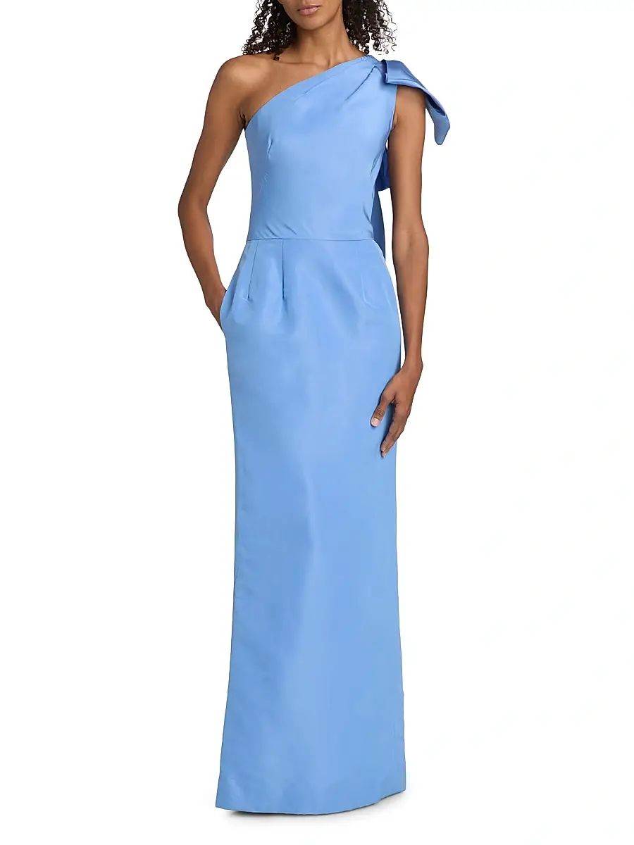 Oscar de la Renta Women's Silk One-Shoulder Bow-Accented Column Gown | Thumbnail 2