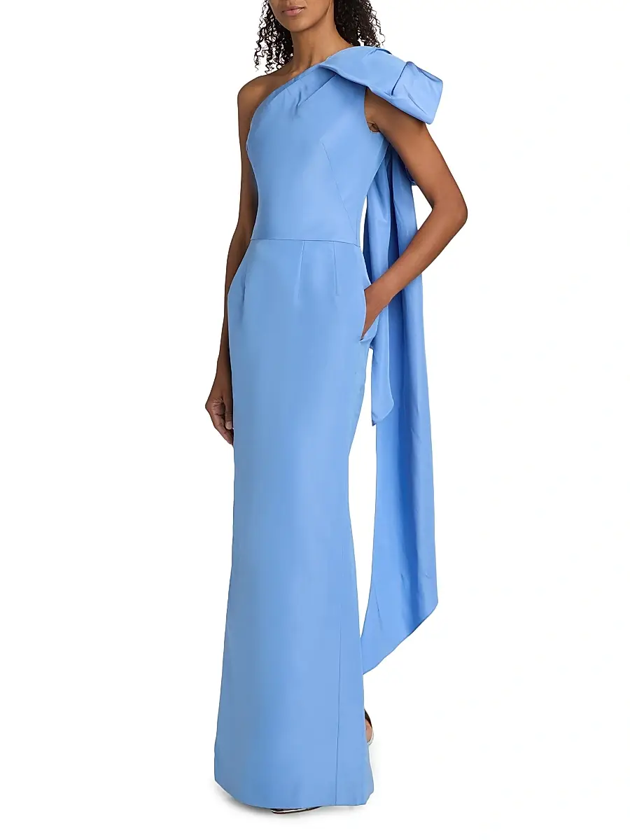 Oscar de la Renta Women's Silk One-Shoulder Bow-Accented Column Gown | Thumbnail 4