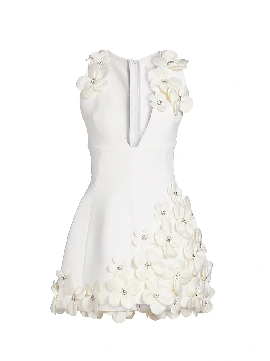 Bronx and Banco Women's Estelle Crystal-Embellished Floral-Appliquéd Minidress - White | Image 1 Bronx and Banco Women's Estelle Crystal-Embellished Floral-Appliquéd Minidress - White | Image 1