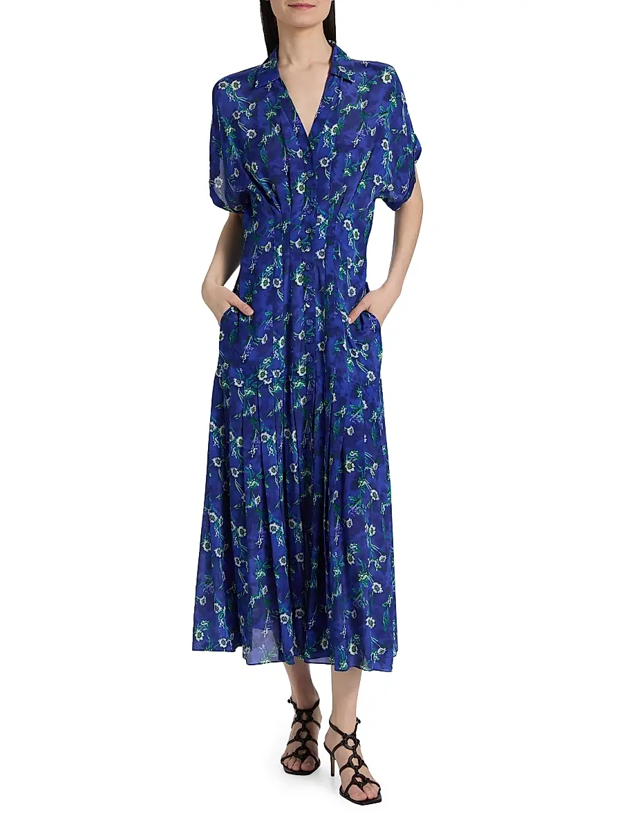Saloni Women's Riya Floral Satin Midi-Shirtdress | Thumbnail 3