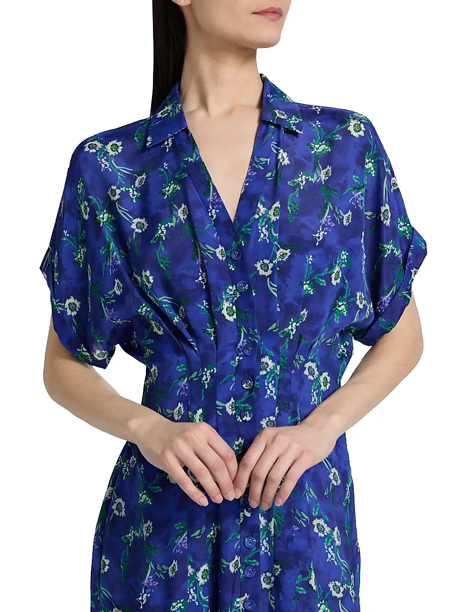 Saloni Women's Riya Floral Satin Midi-Shirtdress | Thumbnail 6