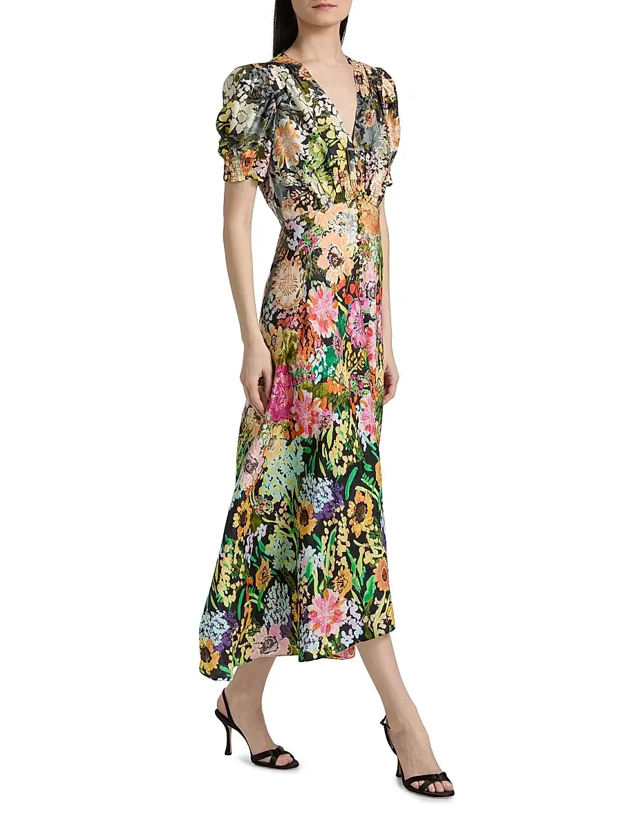 Saloni Women's Lea Floral Print Midi Dress | Thumbnail 2 Saloni Women's Lea Floral Print Midi Dress | Thumbnail 2
