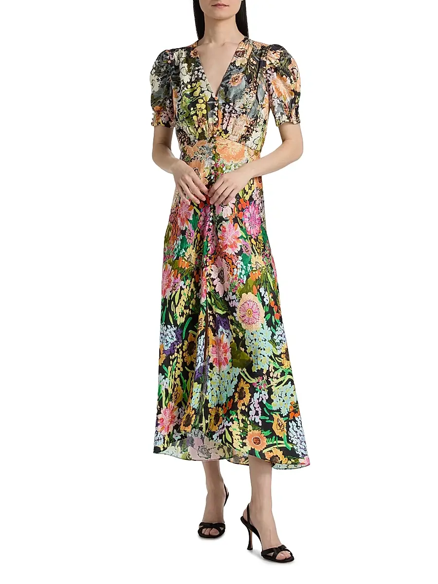 Saloni Women's Lea Floral Print Midi Dress | Thumbnail 3 Saloni Women's Lea Floral Print Midi Dress | Thumbnail 3