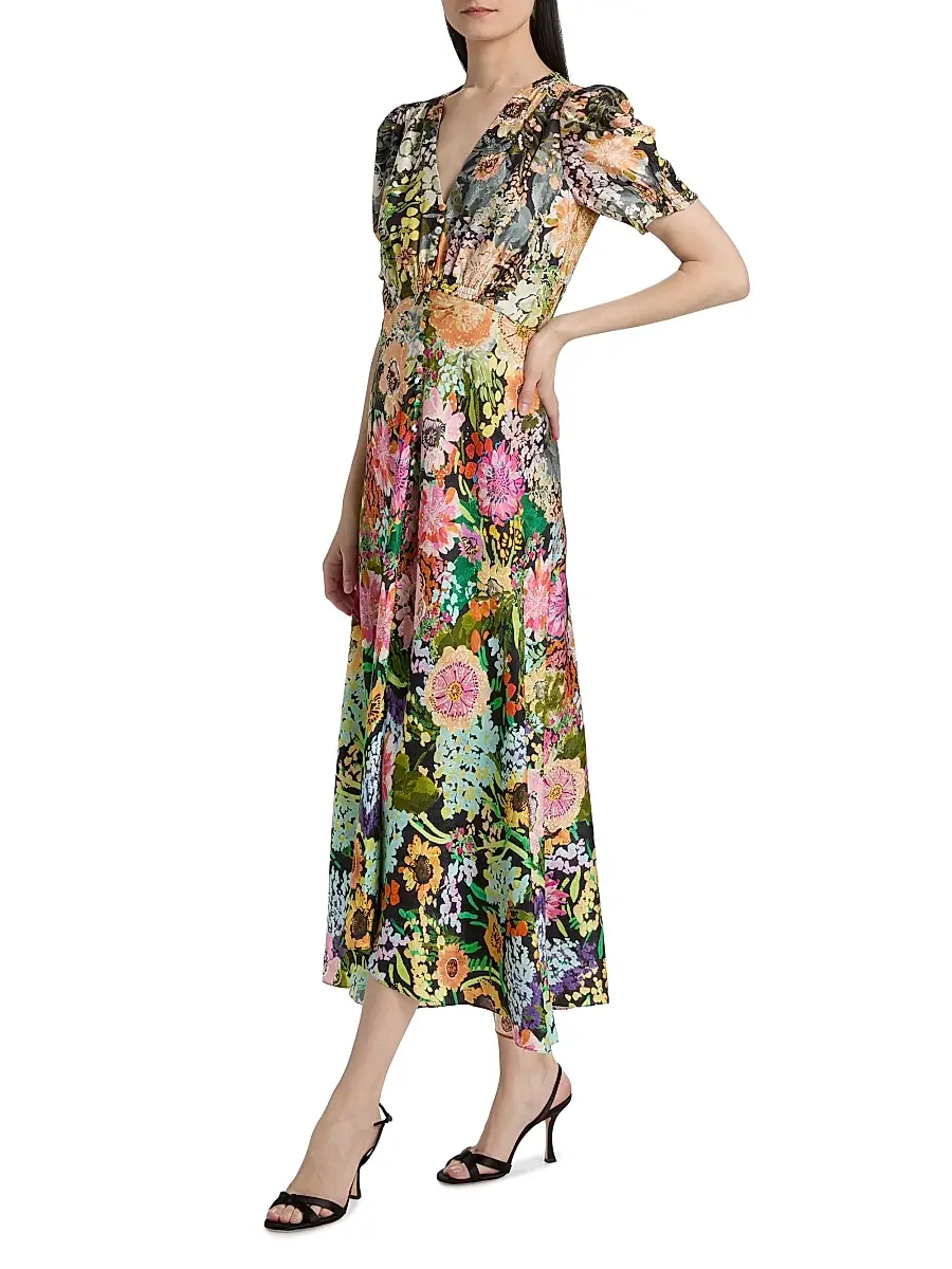 Saloni Women's Lea Floral Print Midi Dress | Thumbnail 4 Saloni Women's Lea Floral Print Midi Dress | Thumbnail 4