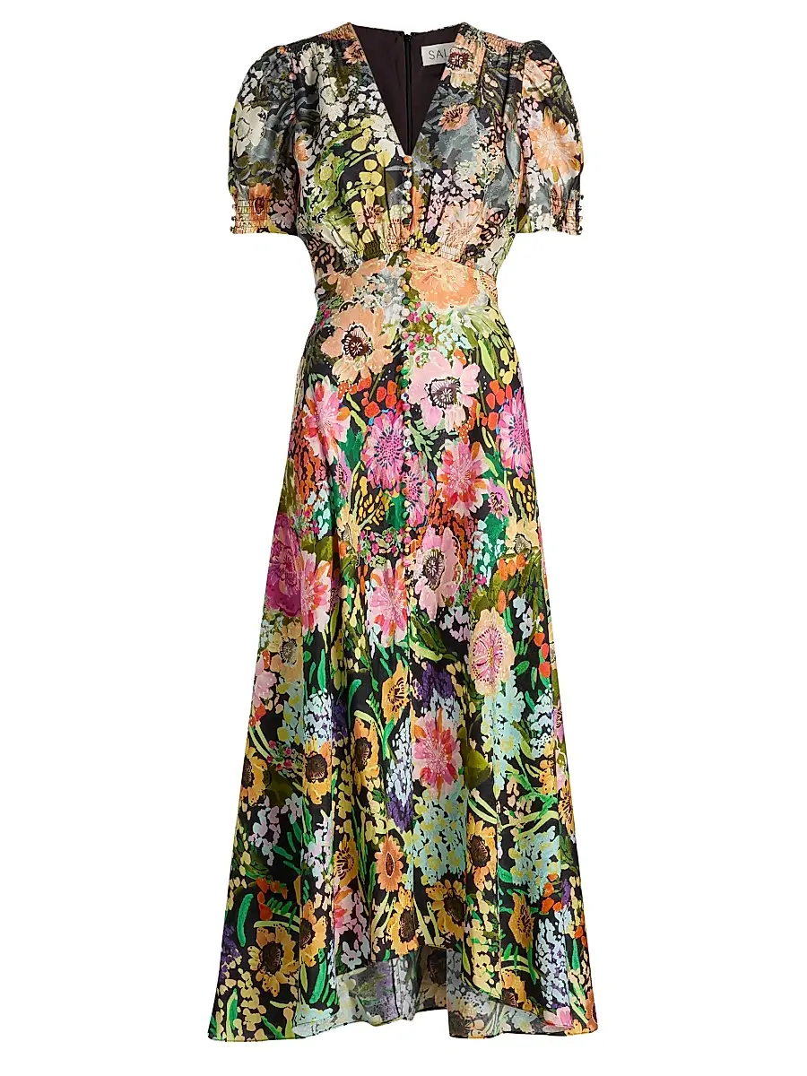 Saloni Women's Lea Floral Print Midi Dress - Aster Garden Placement | Image 1 Saloni Women's Lea Floral Print Midi Dress - Aster Garden Placement | Image 1
