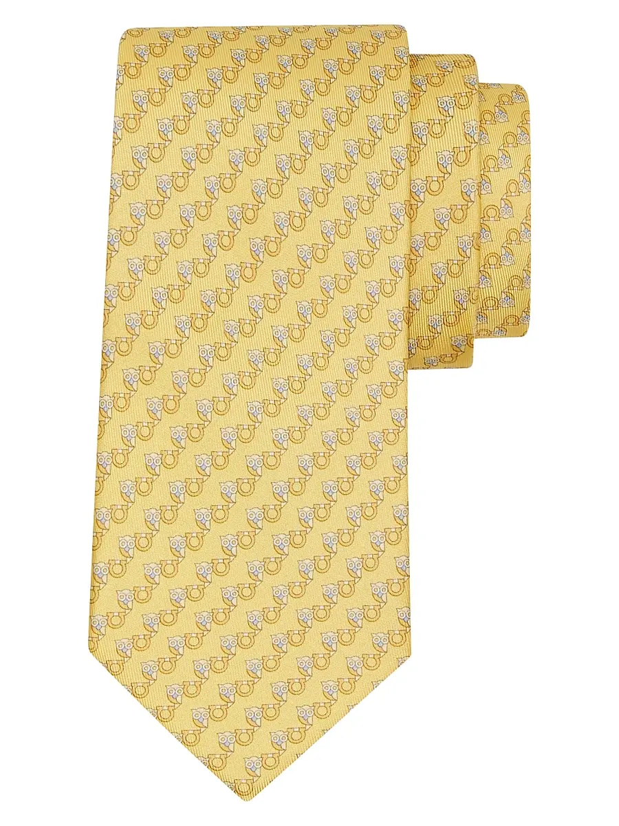 Ferragamo Men's Owl Gancio Silk Tie - Giallo | Image 1 Ferragamo Men's Owl Gancio Silk Tie - Giallo | Image 1