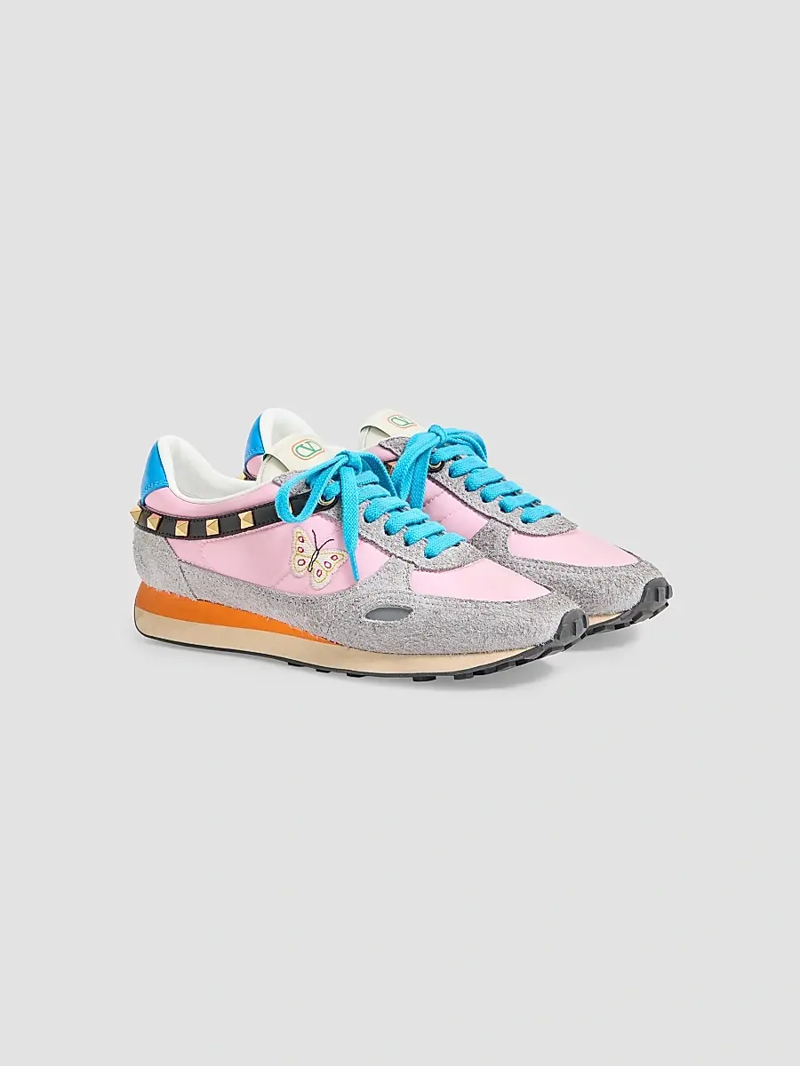 Valentino Women's Stud Up Sneaker in Split Leather and Nylon with Butterfly Embroidery | Thumbnail 2 Valentino Women's Stud Up Sneaker in Split Leather and Nylon with Butterfly Embroidery | Thumbnail 2
