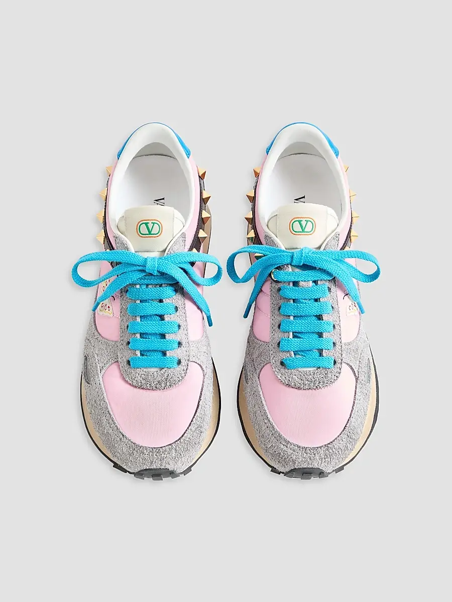 Valentino Women's Stud Up Sneaker in Split Leather and Nylon with Butterfly Embroidery | Thumbnail 3 Valentino Women's Stud Up Sneaker in Split Leather and Nylon with Butterfly Embroidery | Thumbnail 3