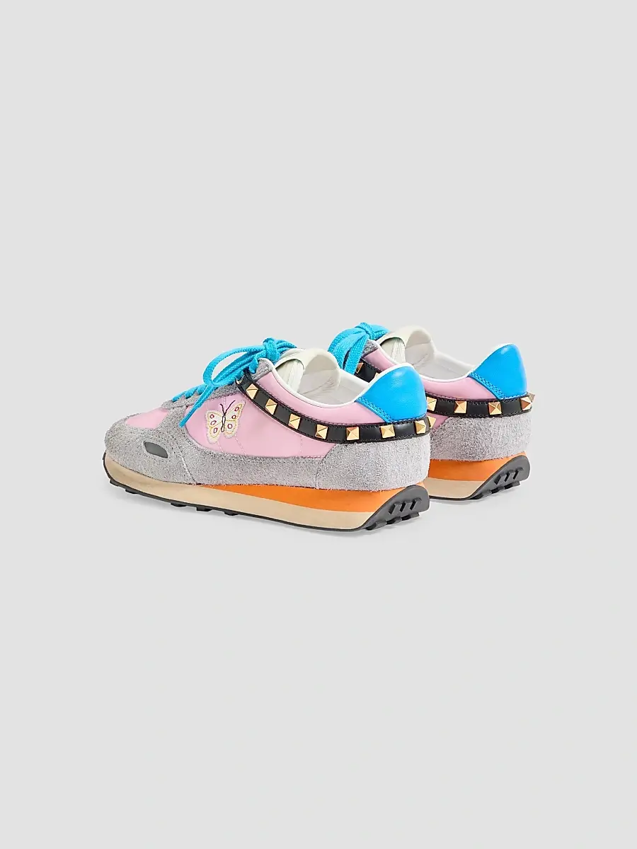 Valentino Women's Stud Up Sneaker in Split Leather and Nylon with Butterfly Embroidery | Thumbnail 4 Valentino Women's Stud Up Sneaker in Split Leather and Nylon with Butterfly Embroidery | Thumbnail 4
