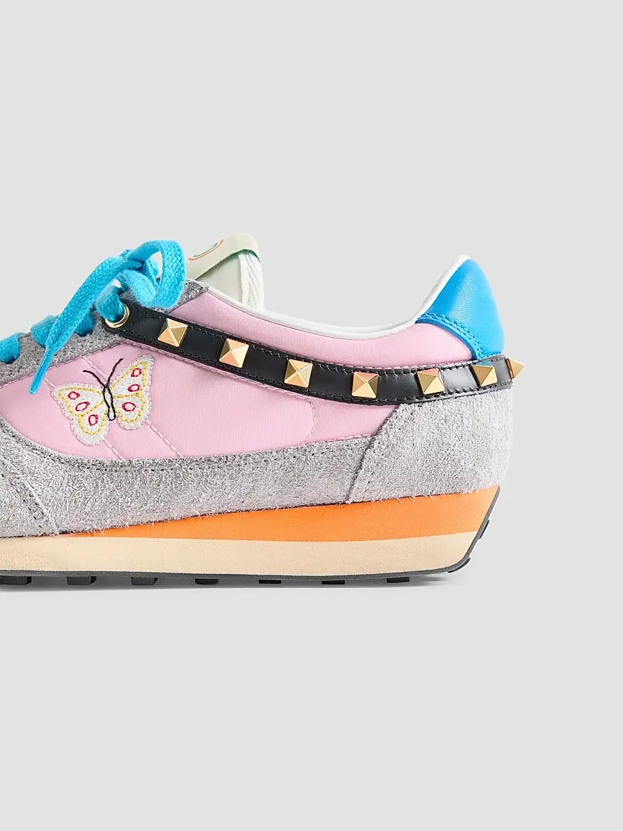 Valentino Women's Stud Up Sneaker in Split Leather and Nylon with Butterfly Embroidery | Thumbnail 7 Valentino Women's Stud Up Sneaker in Split Leather and Nylon with Butterfly Embroidery | Thumbnail 7