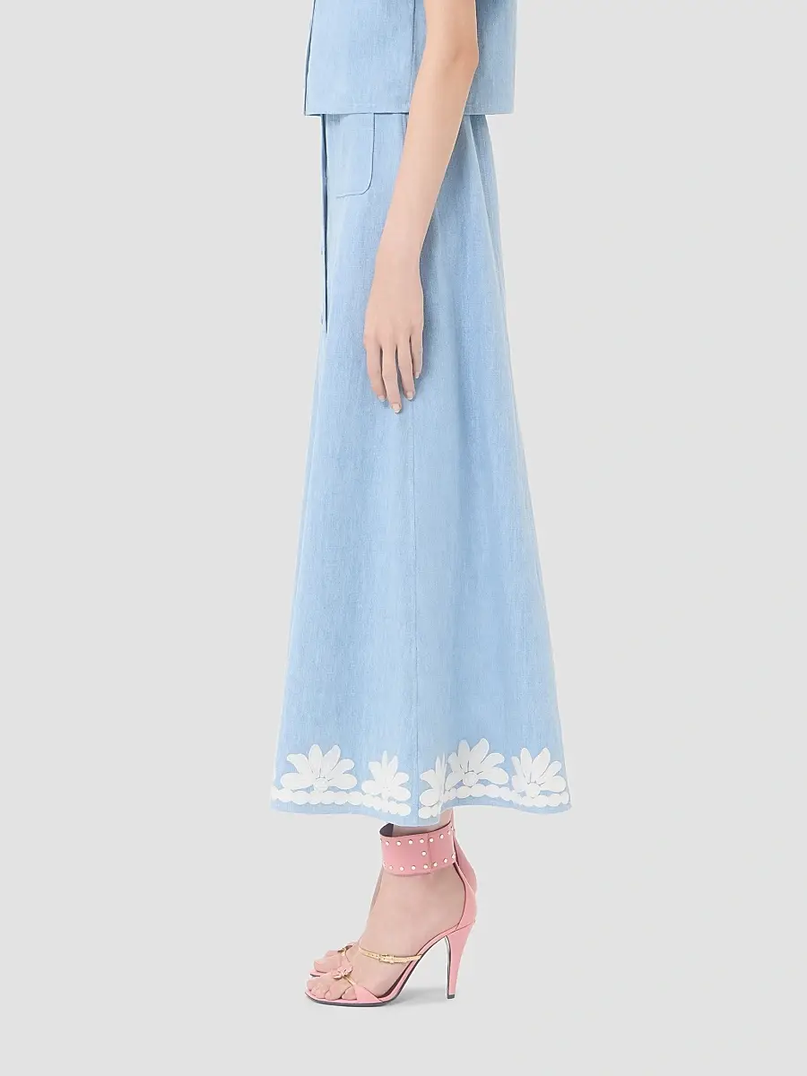 Valentino Women's Embroidered Denim Midi Skirt | Thumbnail 4 Valentino Women's Embroidered Denim Midi Skirt | Thumbnail 4