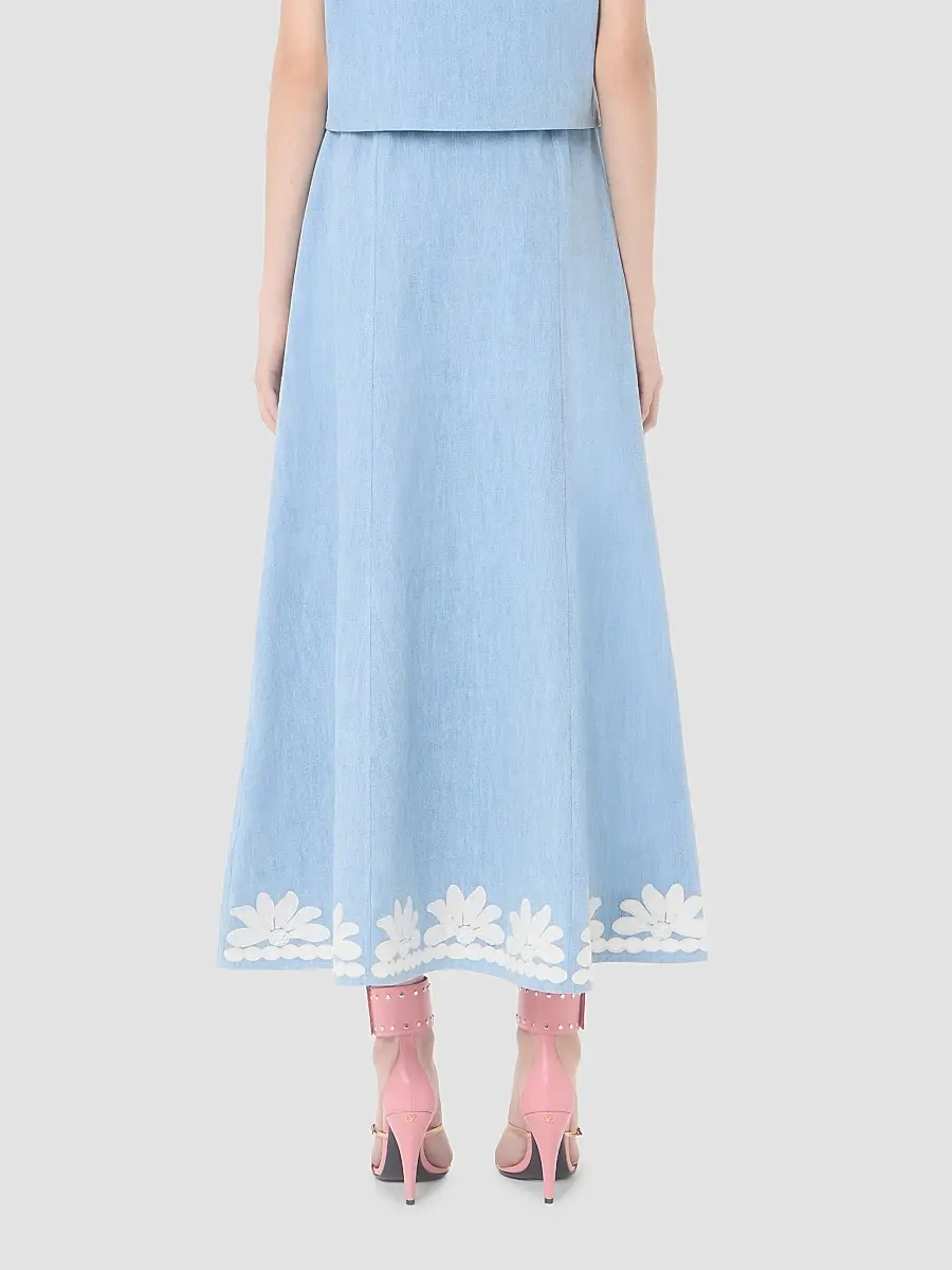 Valentino Women's Embroidered Denim Midi Skirt | Thumbnail 5 Valentino Women's Embroidered Denim Midi Skirt | Thumbnail 5
