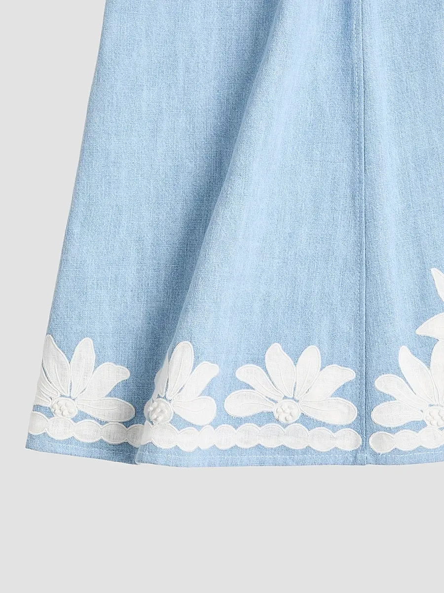 Valentino Women's Embroidered Denim Midi Skirt | Thumbnail 6 Valentino Women's Embroidered Denim Midi Skirt | Thumbnail 6