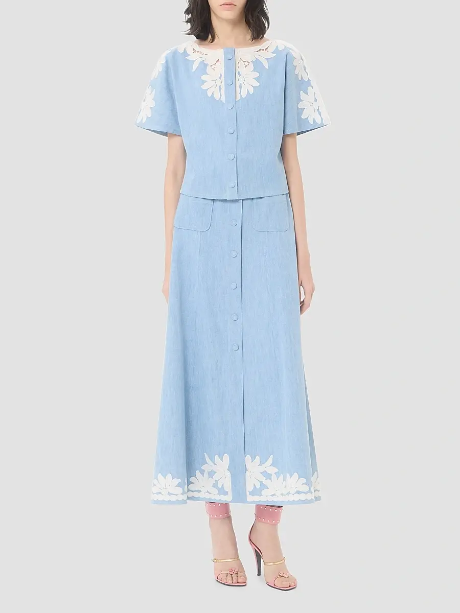 Valentino Women's Embroidered Denim Shirt | Thumbnail 2