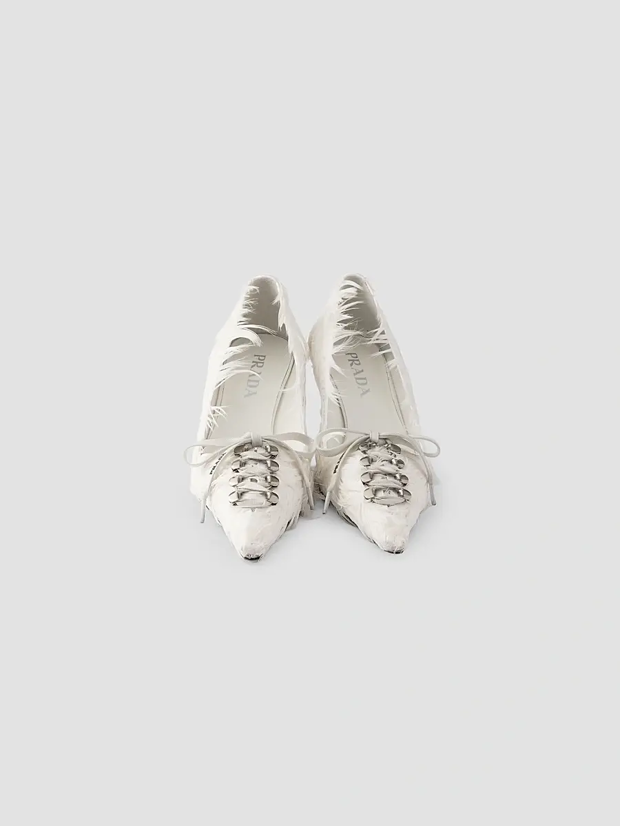 Prada Women's Feather Embellished Satin Pumps | Thumbnail 3 Prada Women's Feather Embellished Satin Pumps | Thumbnail 3