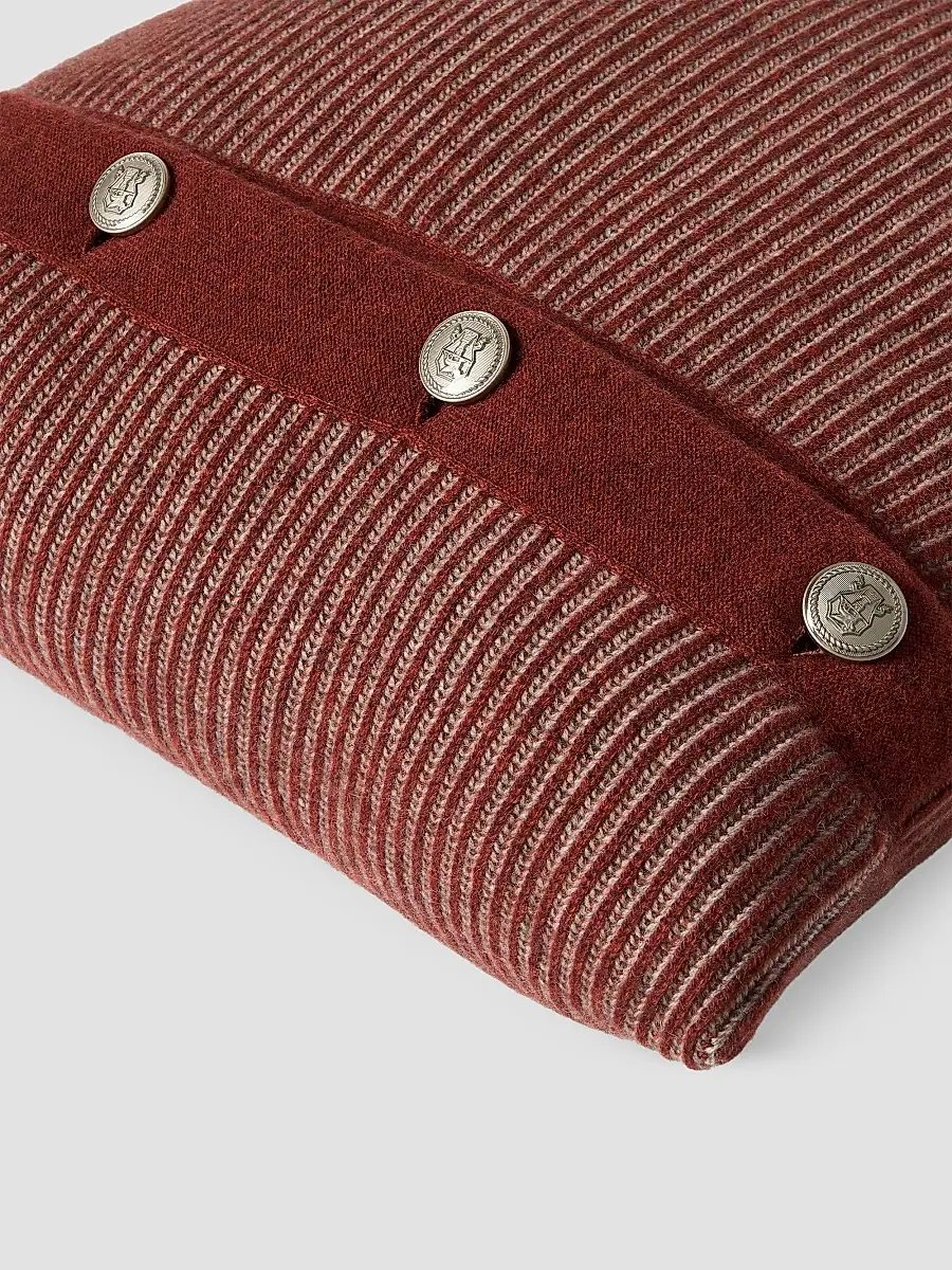 Brunello Cucinelli Cashmere Vanisé Rib Knit Cushion with Metal Buttons - Firebrick | Thumbnail 3 Brunello Cucinelli Cashmere Vanisé Rib Knit Cushion with Metal Buttons - Firebrick | Thumbnail 3