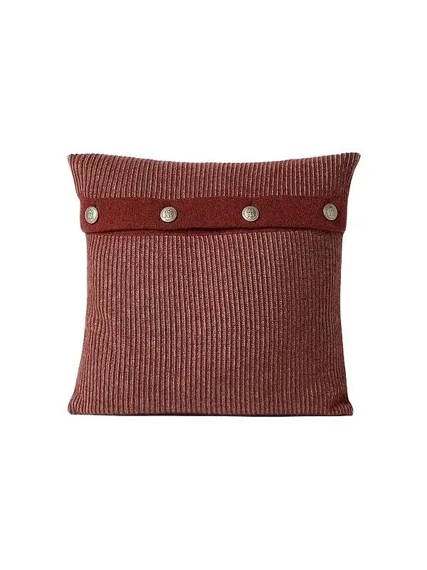 Brunello Cucinelli Cashmere Vanisé Rib Knit Cushion with Metal Buttons - Firebrick