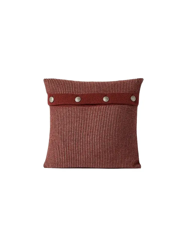 Brunello Cucinelli Cashmere Vanisé Rib Knit Cushion with Metal Buttons - Firebrick