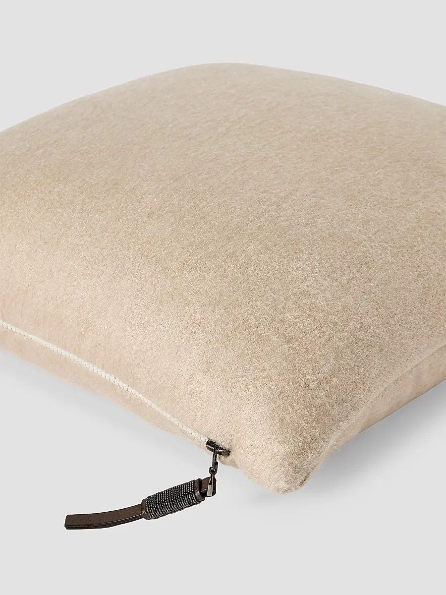 Brunello Cucinelli Double Cashmere Beaver Cloth Cushion with Shiny Zipper Pull | Thumbnail 3 Brunello Cucinelli Double Cashmere Beaver Cloth Cushion with Shiny Zipper Pull | Thumbnail 3
