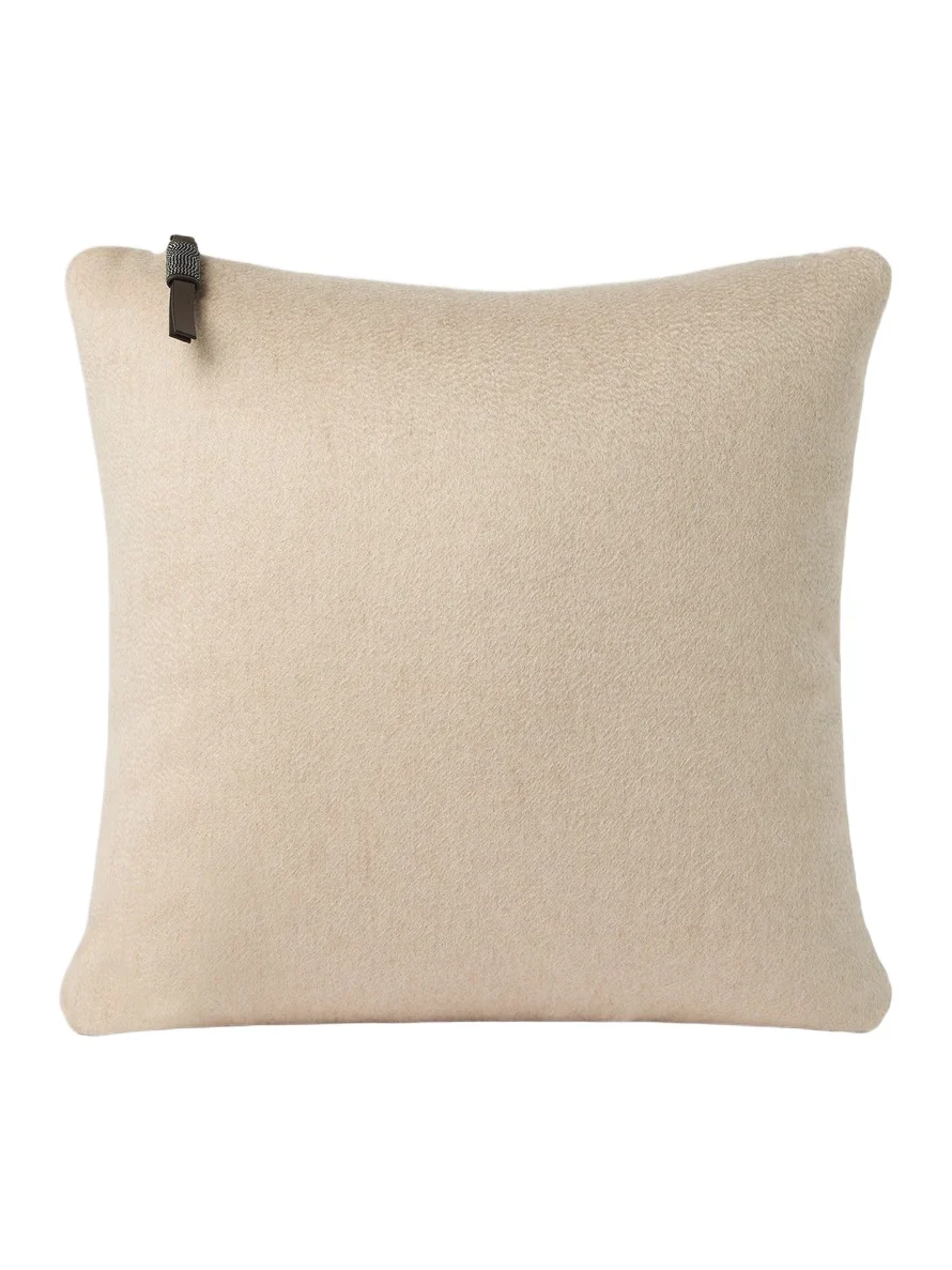 Brunello Cucinelli Double Cashmere Beaver Cloth Cushion with Shiny Zipper Pull