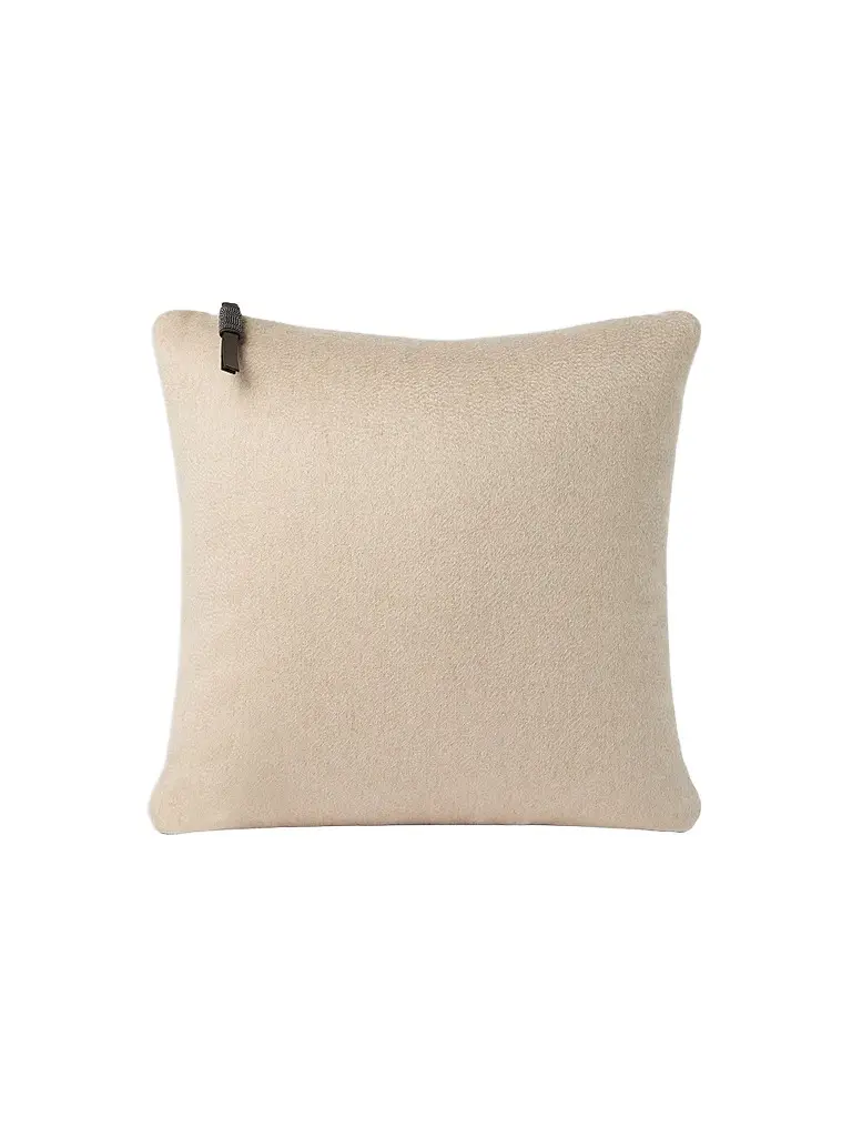 Brunello Cucinelli Double Cashmere Beaver Cloth Cushion with Shiny Zipper Pull - Sand | Image 1 Brunello Cucinelli Double Cashmere Beaver Cloth Cushion with Shiny Zipper Pull - Sand | Image 1