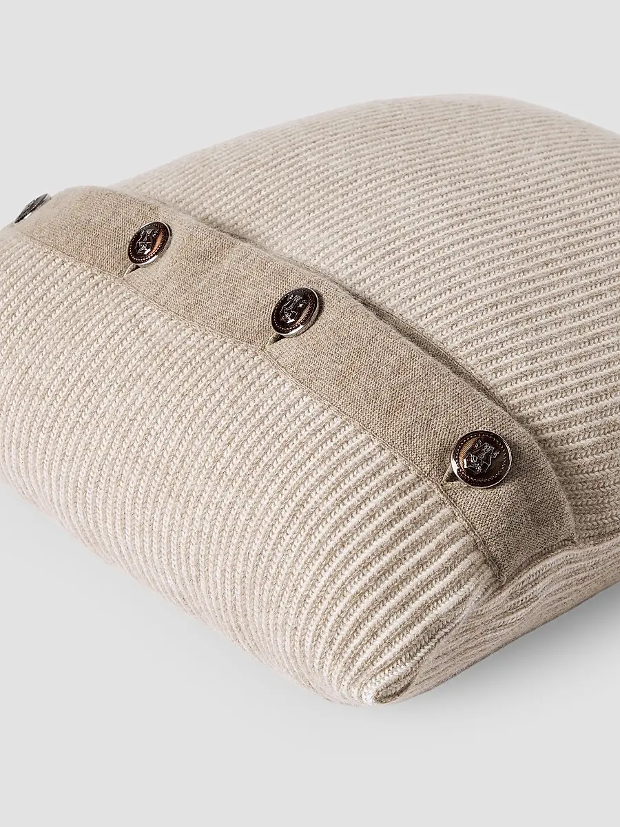 Brunello Cucinelli Cashmere Vanisé Rib Knit Cushion with Metal Buttons - Beige | Thumbnail 3