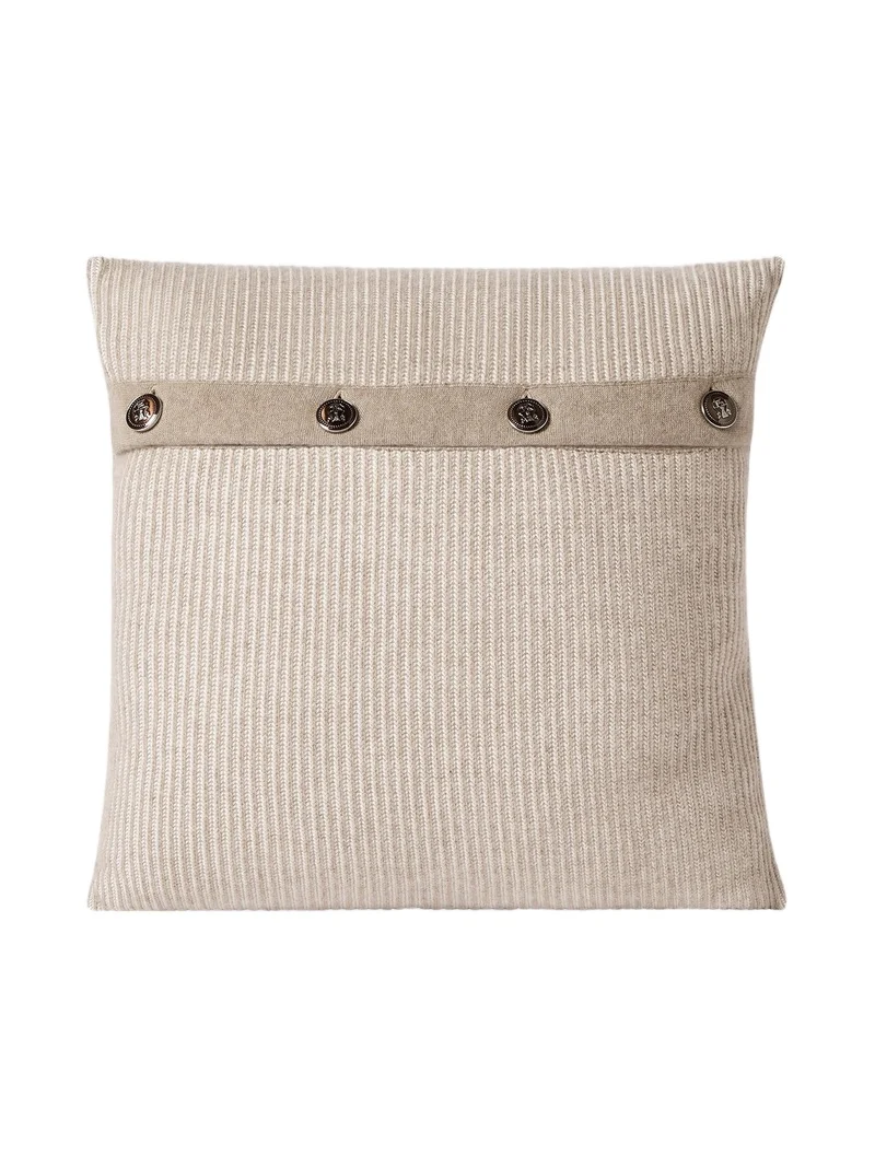 Brunello Cucinelli Cashmere Vanisé Rib Knit Cushion with Metal Buttons - Beige