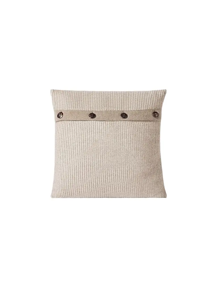 Brunello Cucinelli Cashmere Vanisé Rib Knit Cushion with Metal Buttons - Beige