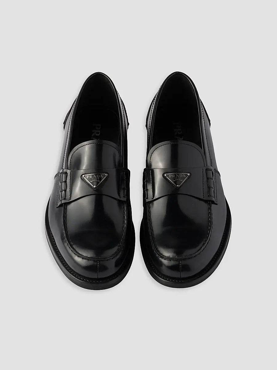 Prada Men's Men's Brushed Leather Loafers | Thumbnail 4 Prada Men's Men's Brushed Leather Loafers | Thumbnail 4