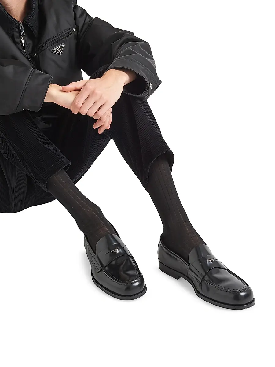 Prada Men's Brushed Leather Loafers - Black | Thumbnail 2