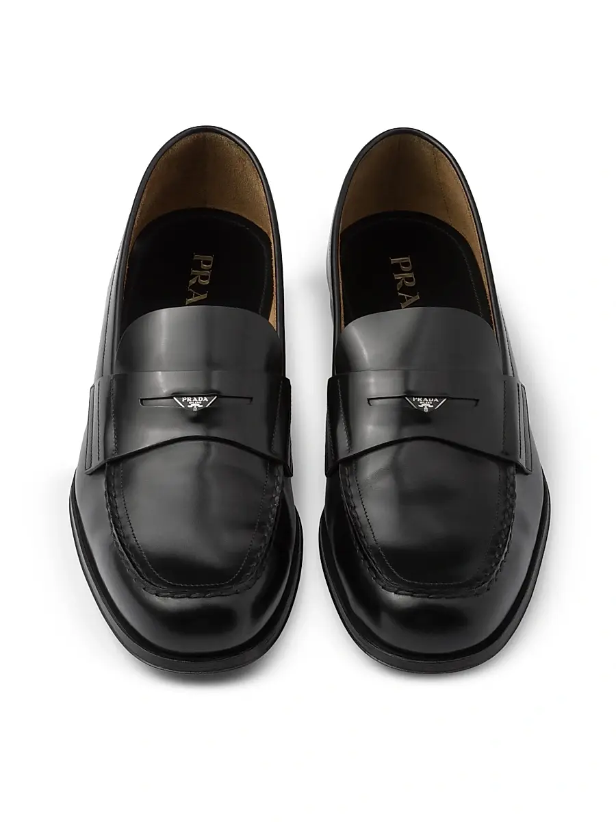 Prada Men's Brushed Leather Loafers - Black | Thumbnail 3