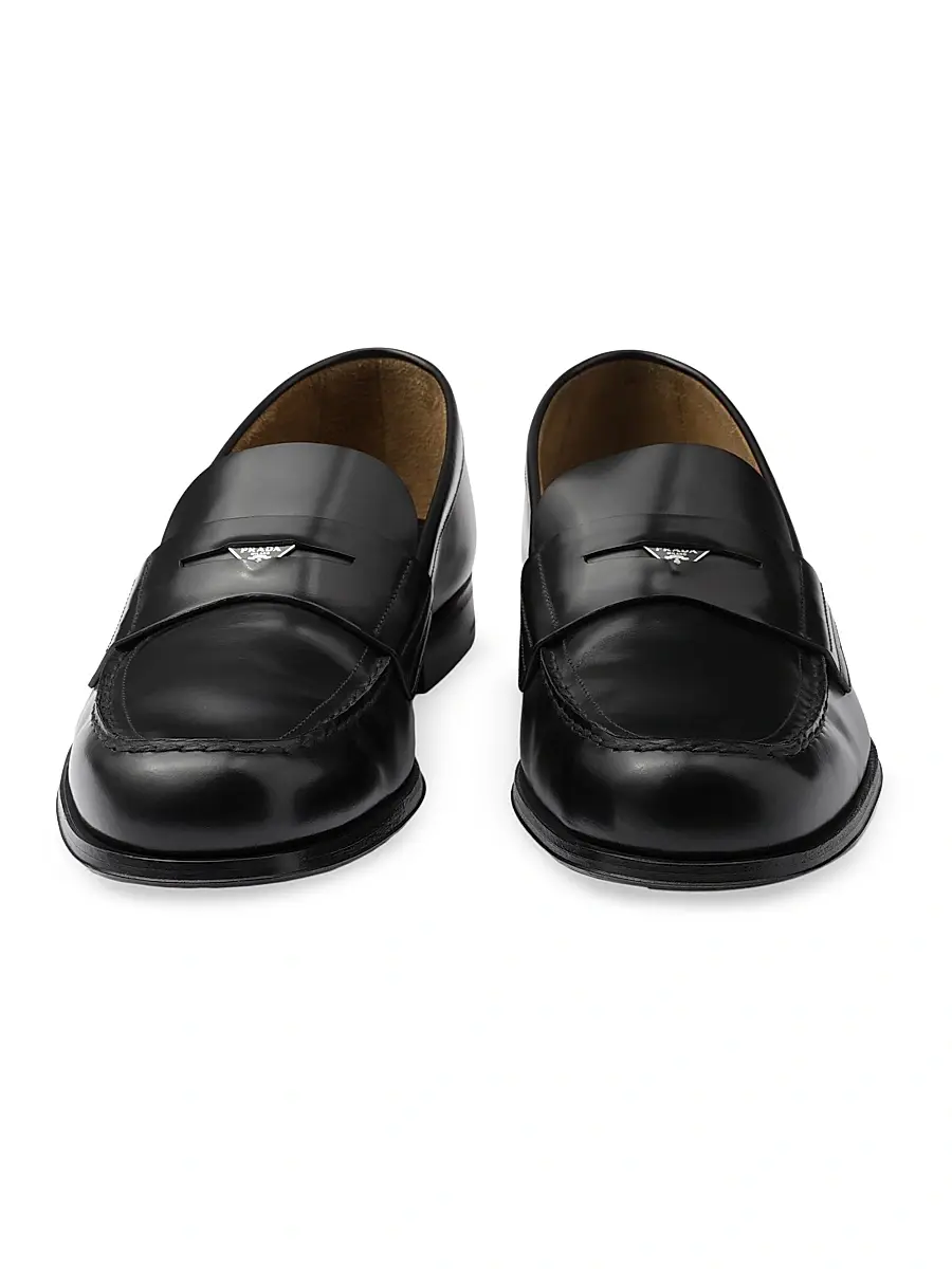 Prada Men's Brushed Leather Loafers - Black | Thumbnail 5