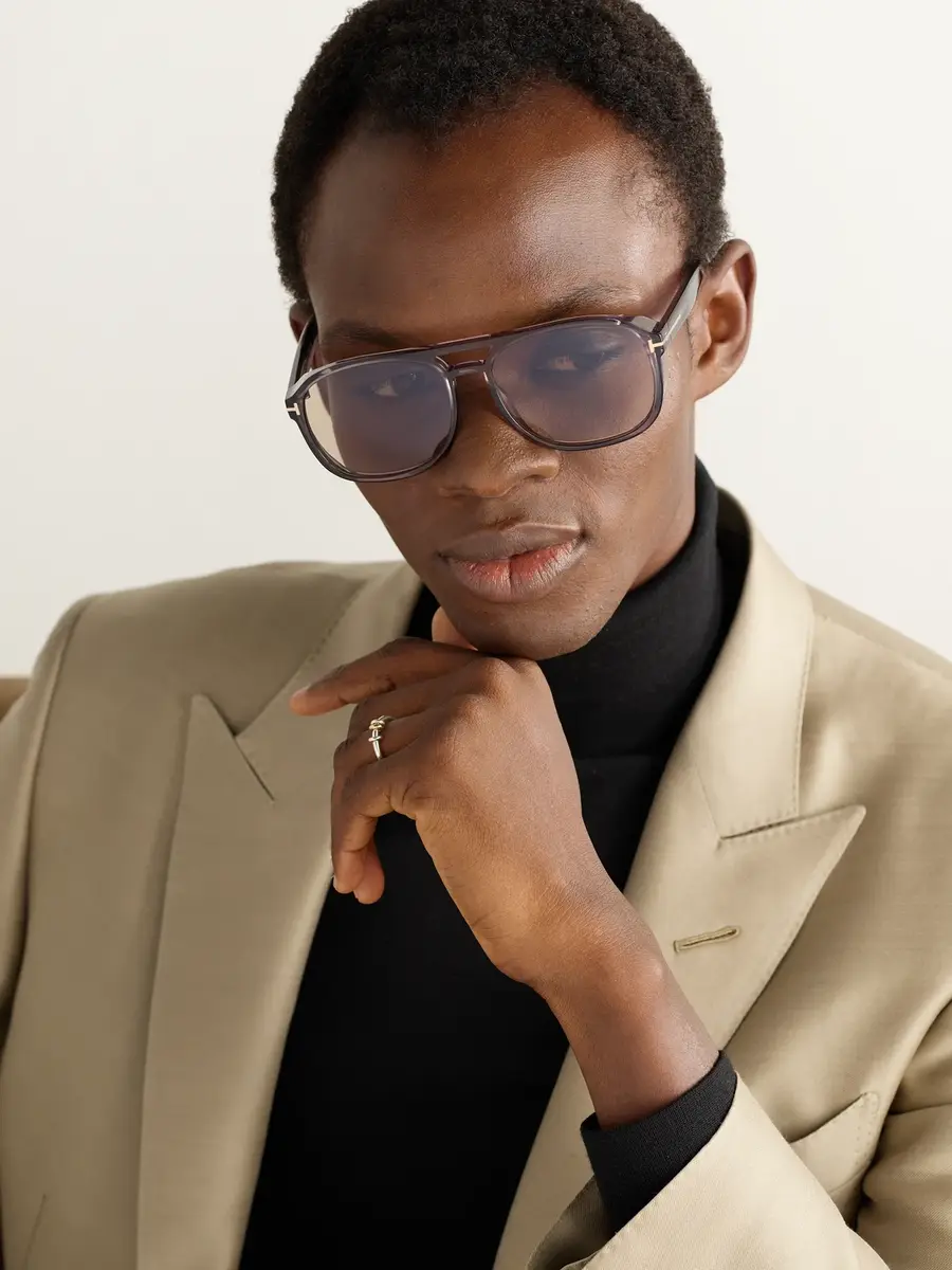 Tom Ford Rosco Double-Bridge Aviator-Style Acetate Sunglasses - Men | Thumbnail 2 Tom Ford Rosco Double-Bridge Aviator-Style Acetate Sunglasses - Men | Thumbnail 2