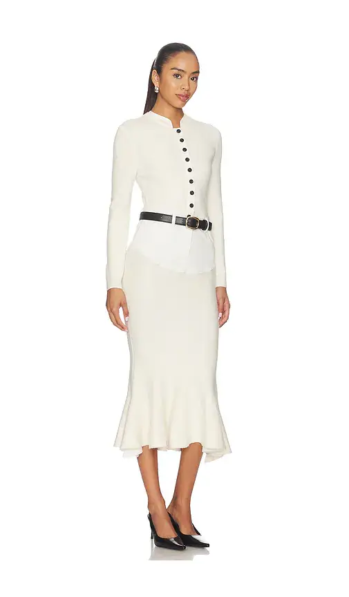 Self-Portrait Cream Knit Denim Insert Midi Dress | Thumbnail 2