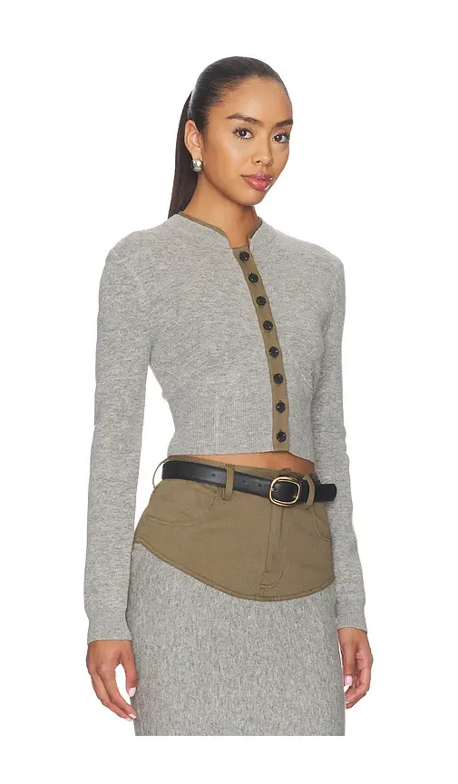 Self-Portrait Grey Contrast Placket Cardigan | Thumbnail 2 Self-Portrait Grey Contrast Placket Cardigan | Thumbnail 2