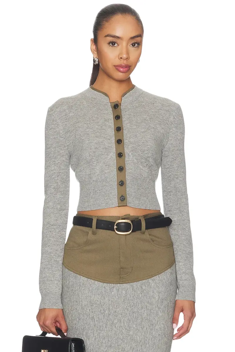 Grey Contrast Placket Cardigan Grey Contrast Placket Cardigan