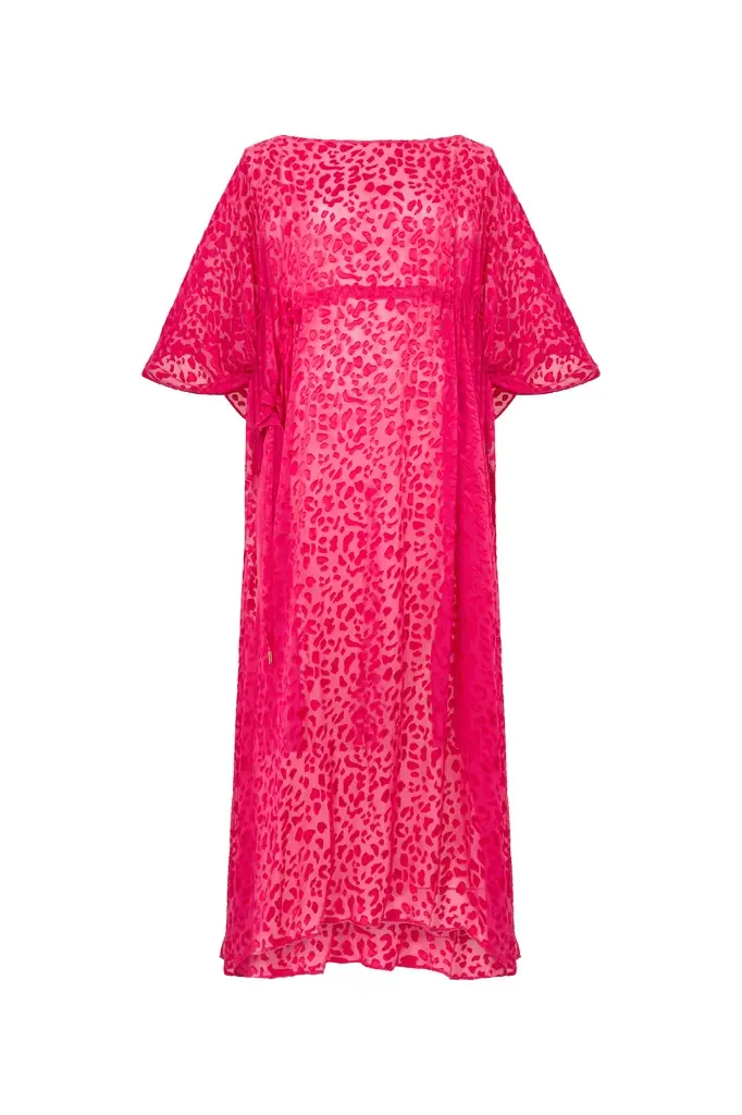 Roberto Cavalli Pink Caftan With Tone-On-Tone Animal Print