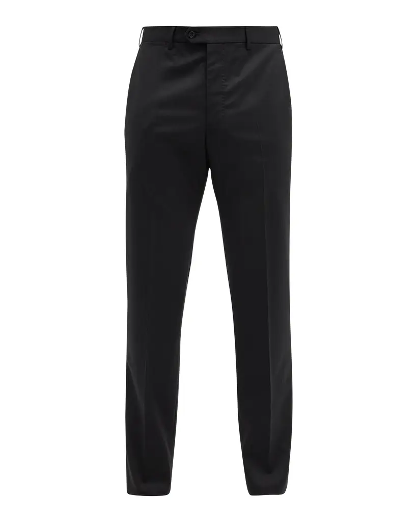 Giorgio Armani Basic Wool Flat-Front Trousers, Black | Image 1 Giorgio Armani Basic Wool Flat-Front Trousers, Black | Image 1