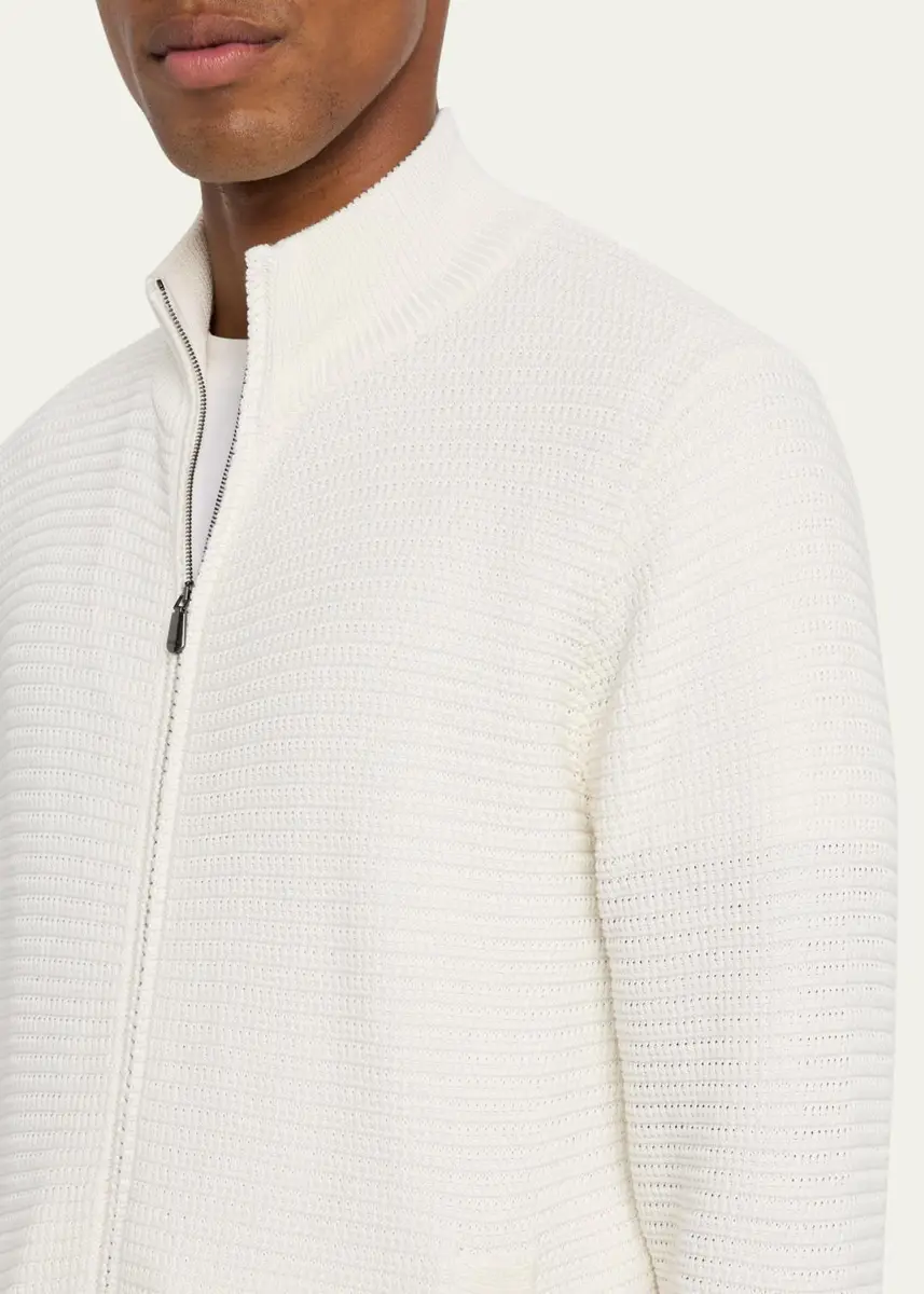 Cesare Attolini Men's Waffle Knit Full-Zip Sweater | Thumbnail 5 Cesare Attolini Men's Waffle Knit Full-Zip Sweater | Thumbnail 5