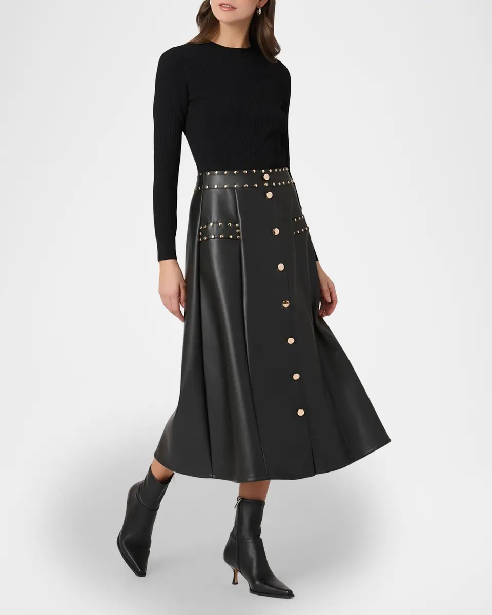 Shoshanna Cleo Combo Rib-Knit & Vegan Leather Midi Dress | Thumbnail 2 Shoshanna Cleo Combo Rib-Knit & Vegan Leather Midi Dress | Thumbnail 2